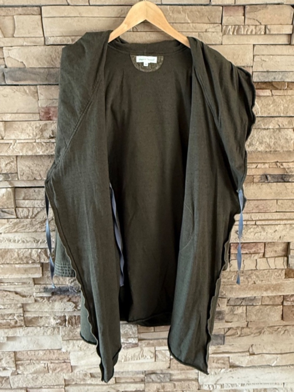 Stewart + Brown Olive Green Organic Cotton Wrap Hooded Coat Size M - Picture 3 of 11